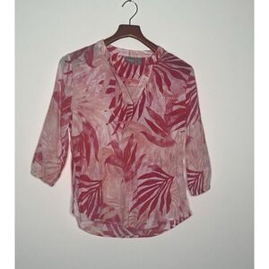 Chicos Boho Top 3/4 Sleeve Size Small Topical Vacation Casual Office 100% Cotton